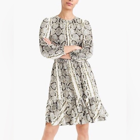 J. Crew Long Sleeve Snake Print Ruffle Hem Smock Dress Size Small S - Picture 1 of 7